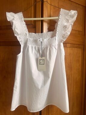 THML White Smocked Square Neck Ruffle Strap Blouse XS NWT
